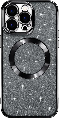 Vista 7 de Hython Funda para iPhone 13 Pro Max con purpurina, fundas magnéticas transparentes para teléfono con protector de lente de cámara