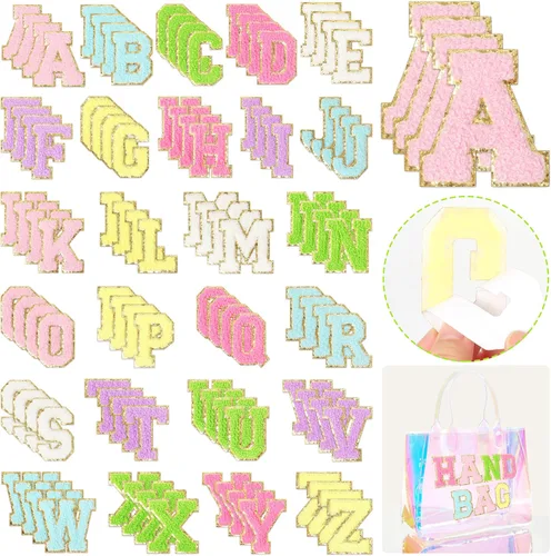 Vista 7 de NICEVINYL - Parches de letras de chenilla autoadhesivos: 104 piezas de parches de colores mixtos Parches adhesivos de letras para ropa, chaquetas