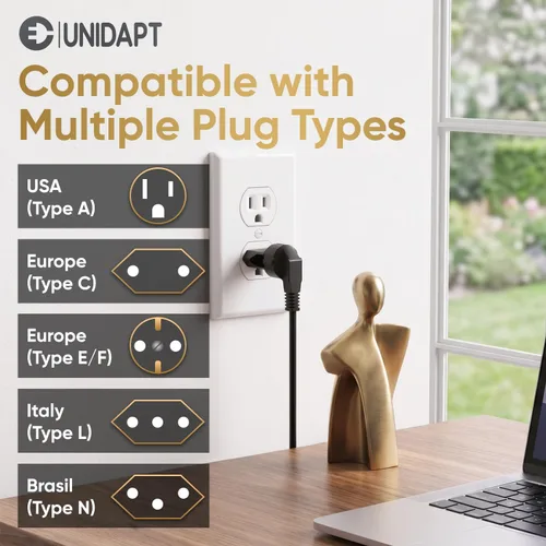 Vista 2 de Unidapt - Adaptador de enchufe de EE. UU., adaptador de enchufe pequeño europeo a americano, adaptador de enchufe de UE a EE. UU., entrada universal