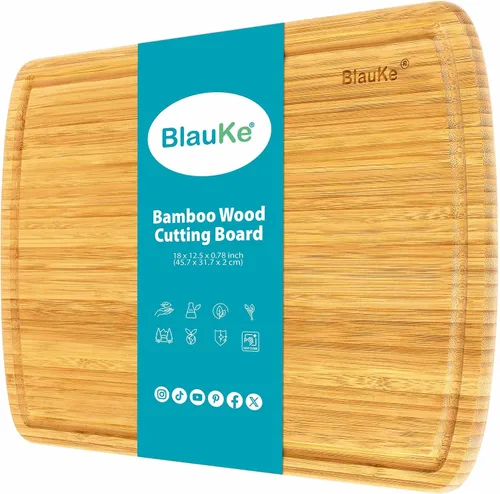 Vista 10 de Tabla de cortar de madera para cocina, tabla de cortar de bambú de 14 x 11 pulgadas con ranura para jugo, tabla de cortar de madera, bandeja
