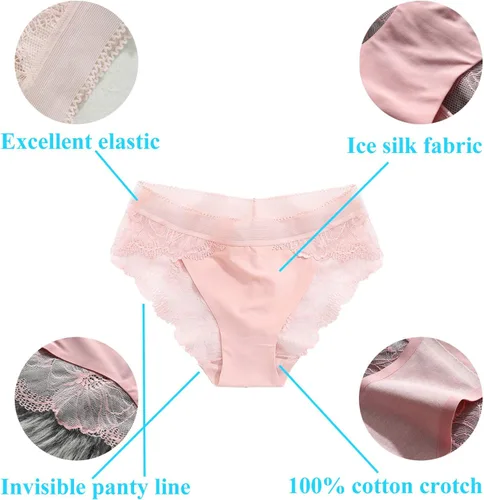 Vista 4 de Seasment - Pantaletas de encaje para mujer, sedosa comodidad ( paquete de 5 unidades)