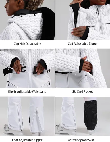 Vista 131 de GSOU SNOW Traje de esquí para mujer, traje de nieve delgado de una pieza, chaqueta de nieve, impermeable, resistente al viento, deportes al aire