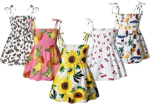 Vista 8 de Vestidos florales para bebés y niñas, sin mangas, con tirantes elásticos, para fiesta de flores, vestido de una pieza, falda de verano