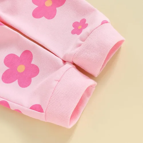 Vista 6 de MAYUMMPY Conjunto de 2 piezas de sudadera con cuello redondo floral y pantalones para bebé niña