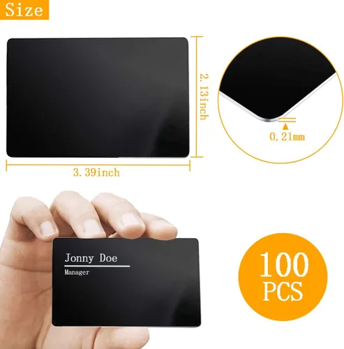 Vista 2 de 100 tarjetas de visita de metal en blanco, tarjetas de visita de aluminio en blanco, tarjetas de presentación en blanco para casa, oficina, cliente