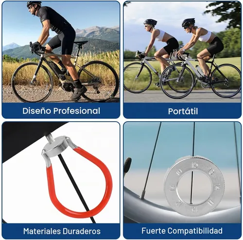 Vista 5 de Llave de radios - Llave de radios endurecida para bicicleta, herramienta de llanta de radios para ajuste y reparación de tensión de rueda