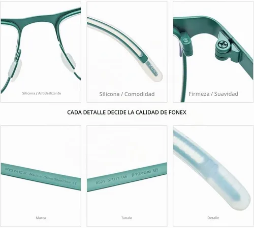 Vista 4 de FONEX Marco de gafas de titanio, marco cuadrado de lentes ópticos de miopía para hombre 8521 Verde