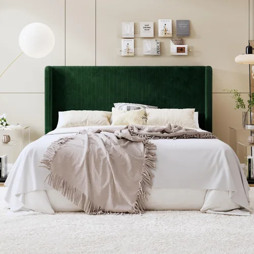 Vista 20 de SHA CERLIN - Base de cama tamaño Full tapizada en pana con plataforma y cabecera acolchada con diseño acanalado vertical estilo wingback, 8
