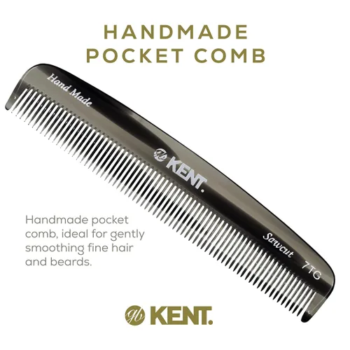 Vista 3 de Kent 7T - Peine de bolsillo de dientes finos de grafito negro para hombres, peine de pelo hecho a mano para hombres para aseo y peinado diario