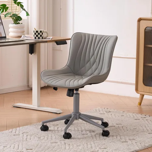 Vista 13 de YOUTASTE Silla de escritorio de oficina sin brazos con ruedas, silla giratoria ajustable, tapizada de piel sintética, soporte ergonómico