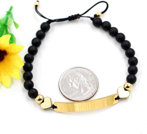 Vista 5 de Pulsera unisex hecha a mano con nombre cuentas de ónix negro mate pulsera trenzada personalizada para hombres mujeres mejores amigos regalo