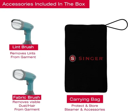 Vista 3 de SINGER Vaporizador de mano para ropa, potente vapor de 1500 W, calentamiento rápido de 20 segundos, tanque desmontable de 9.5 fl oz, apagado