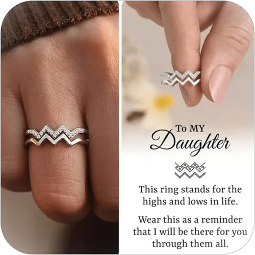 Vista 24 de Regalos para hija de mamá, anillo de circón de doble onda, anillos de madre e hija, artículos de moda, regalos de cumpleaños, Navidad, 2025
