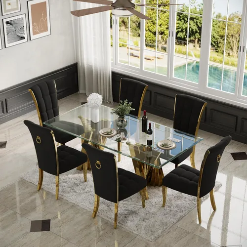 Vista 4 de ACEDÉCOR Sillas de comedor modernas de terciopelo negro y dorado, juego