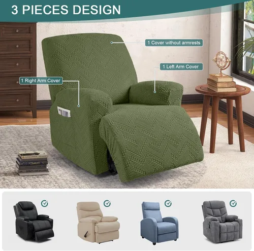 Vista 4 de Ruaozz - Fundas para sillas reclinables, funda elástica suave, color verde Funda reclinable de 1 plaza, fundas lavables para sillas de 3 piezas