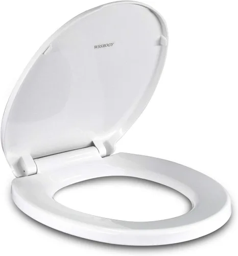 Vista 10 de Asiento de inodoro alargado WSSROGY con tapa de cierre suave, fácil de instalar, plástico, blanco, adecuado para inodoros alargados u ovalados