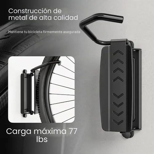 Vista 4 de PEGZONE 2 paquetes de ganchos para bicicletas para garaje, soporte de pared giratorio resistente, sostiene 77 libras, soporte ajustable