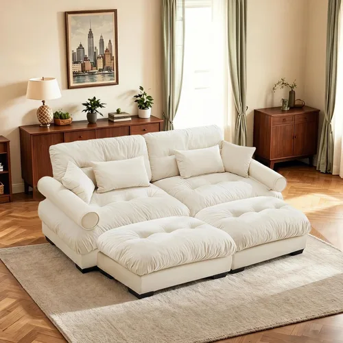 Vista 76 de Sofá biplaza de 93.7 pulgadas, sofá modular de 2 plazas, sofás seccionales grandes de color beige y blanco para sala de estar, juego de sofá
