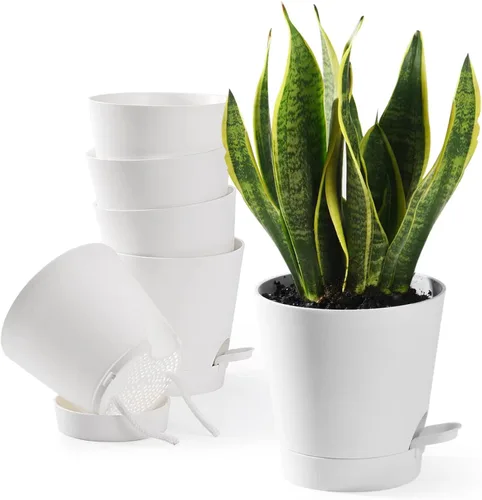 Vista 9 de Macetas para Plantas 6 PCS 5 pulgadas Macetas de Riego Automático Alto Drenaje Maceta de Flores para Plantas de Interior y Exterior con Bandeja