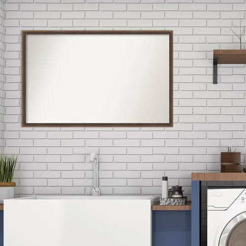 Vista 4 de Amanti Art Brown Bathroom Mirror for Over Sink, 21x33 Custom Made Hardwood Wedge Mocha Rectangle Vanity Mirror, Large Modern Wood Frame, Hangs