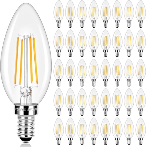 Vista 8 de E12 LED Candelabra Bulbs 40 Watt Equivalent, 4W Vintage Candle Light Bulbs Dimmable, 350Lm Amber Warm White 2200K B10 Edison Bulb, Filament Clear