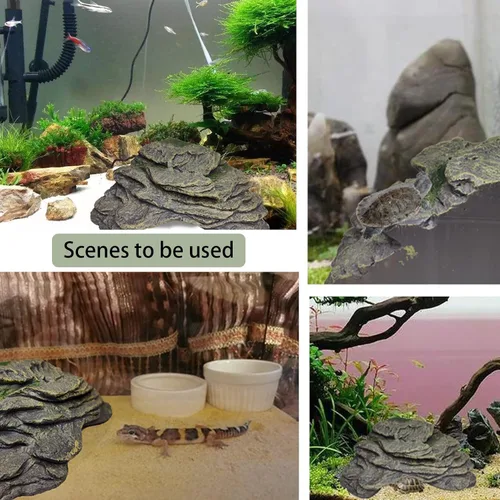 Vista 5 de PINVNBY Plataforma para tomar tortugas, piedra de resina, esquisto trepador de reptil, adorno de acuario, decoración de paisaje de roca con ventosas