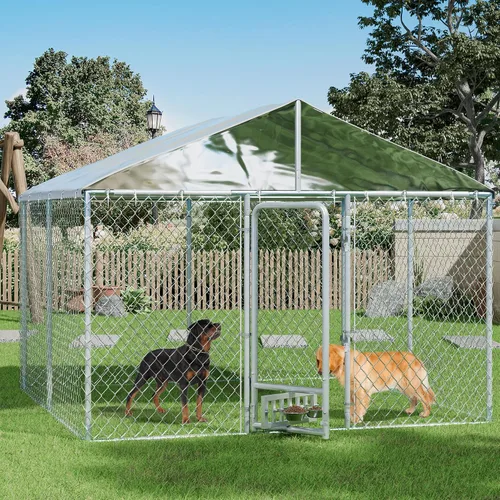 Vista 10 de Caja para perrera para perros al aire libre de 7.5 x 7.5 x 5.3 pies con techo, alimentador giratorio