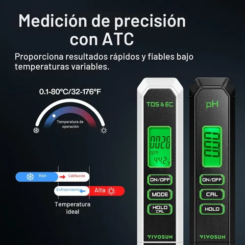 Vista 4 de VIVOSUN Kits de medidor digital de pH y TDS, 0.01 pH de alta precisión tipo bolígrafo, medidor de pH con ± 2 % de precisión de lectura, 3 en 1