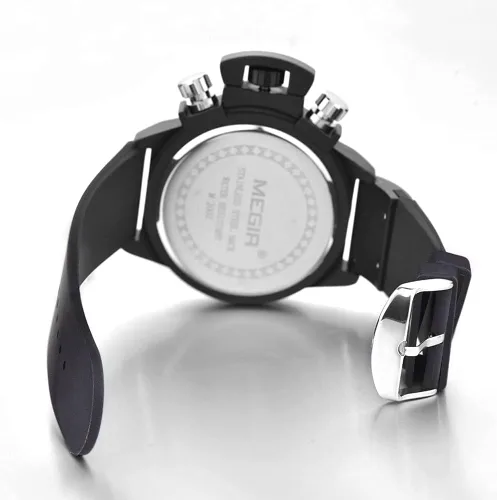 Vista 6 de MEGIR - Reloj de cuarzo para hombre, analógico, cronógrafo, militar, con correa de silicona