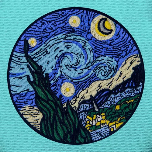Vista 3 de Parche bordado de cielo estrellado con apliques para coser en emblema, azul