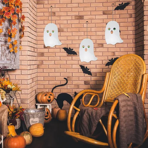 Vista 4 de Ghosts - Decoraciones de Halloween para exteriores, paquete de 3 fantasmas colgantes de 21 pulgadas para uso en interiores y exteriores BVLFOOK