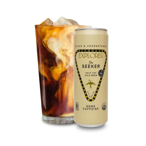 Vista 5 de Explorer Seeker - Café orgánico preparado en frío listo para beber, con 65 mg de cafeína por porción, negro, sin azúcar y comercio justo, 12 onzas