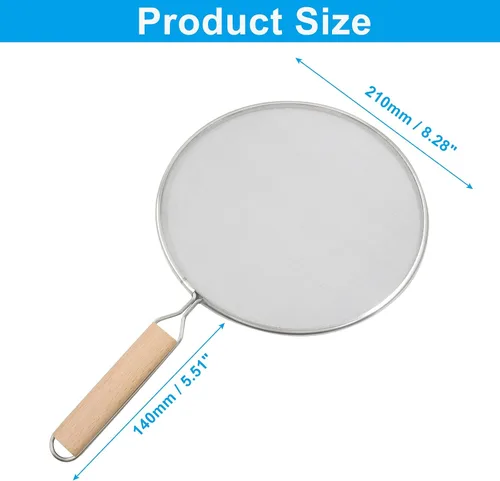 Vista 4 de Protector contra salpicaduras de acero inoxidable de 8 pulgadas con asa, protector de cocina de malla ultra fina para freír cocina/uso en la cocina