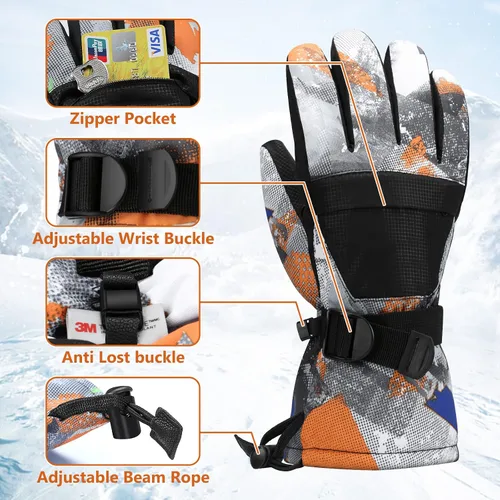 Vista 2 de Guantes de esquí, guantes de nieve impermeables y transpirables más cálidos para clima frío, se adaptan tanto a hombres como a mujeres, para padres