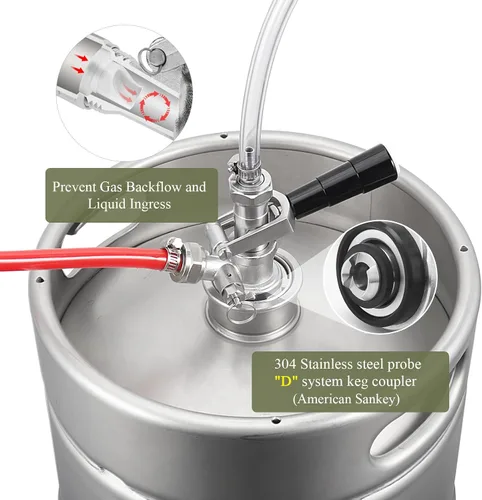 Vista 4 de All 304 Stainless Steel D System Keg Coupler, Beer Tap Coupler with 1/4’’ Beer Line Barb & 5/16’’ Gas Line Barb, Heavy Duty US D Sankey Coupler for