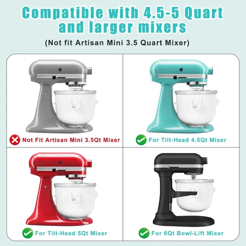 Vista 4 de Accesorio para máquina de helados para batidora de pie KitchenAid, compatible con batidoras de pie de 4.5 cuartos de galón y más grandes, tazón