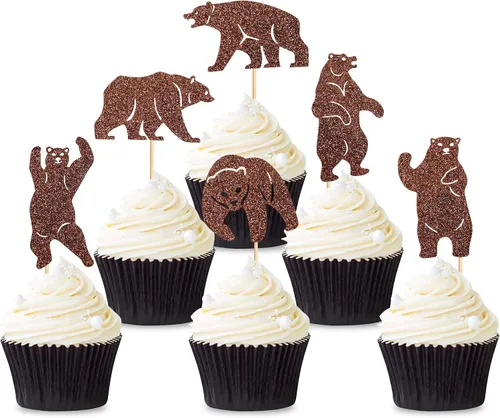 Vista 17 de 24 piezas de decoración para cupcakes con temática de "We Can Bearly Wait" Oso de globos brillantes, decoración temática de revelación de género