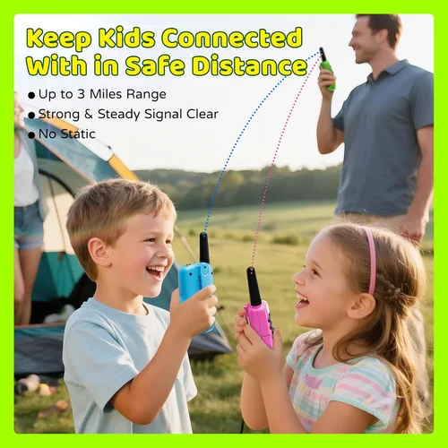 Vista 2 de Walkie Talkies recargables para niños, paquete de 3, 3 millas de Verde+azul+rosa