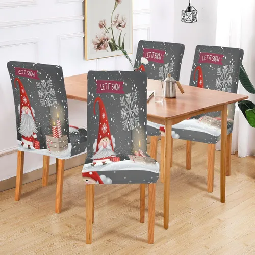 Vista 6 de Paquete de 4 fundas para sillas de comedor con diseño de gnomo de Navidad, impermeables, elásticas, extraíbles y lavables, para el hogar