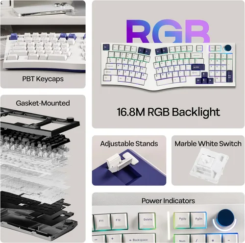 Vista 3 de MechLands Feker Alice98 Teclado mecánico ergonómico personalizado de 98 teclas, VIA programable, teclado para juegos con cable USB-C, intercambiable