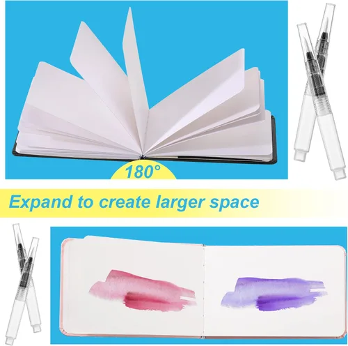 Vista 5 de Teling 2 piezas de cuaderno de bocetos de acuarela con 3 rotuladores de pincel, papel de 140 lb/300 g/m², pequeño diario de acuarela portátil
