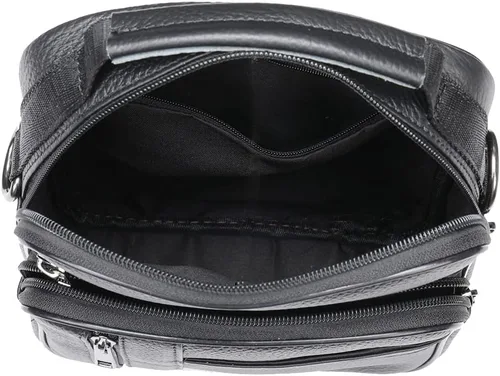 Vista 6 de Hebetag Bolso bandolera de cuero pequeño para hombres y mujeres, para viajes al aire libre, negocios