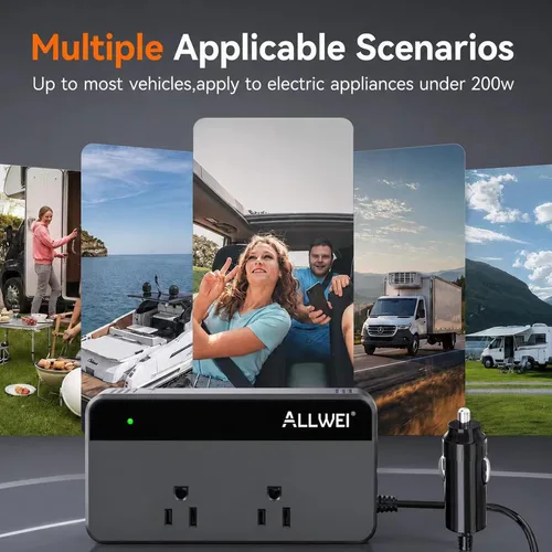 Vista 8 de ALLWEI Inversor de corriente para automóvil de 200 W, 12 V CC a 110 V CA inversor de automóvil con 4 puertos USB de carga rápida (2 USB A, 2 USB C)