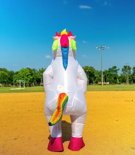 Vista 5 de COS"R"US Disfraz inflable de unicornio para adulto, disfraz inflable para adultos, disfraces de Halloween para hombres y mujeres, unicornio inflable