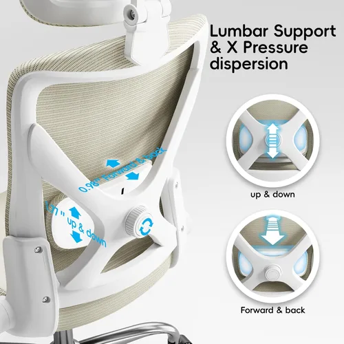Vista 5 de Ergalithic Silla Ergonómica de Escritorio para Oficina y Hogar-Silla de Computadora en Forma de X de Malla de Cuero PU con Soporte Lumbar