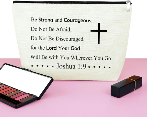 Vista 6 de Mxrymvu Regalos cristianos para mujer bolsa de maquillaje, Josué 1:9