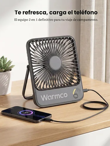 Vista 5 de Warmco - Ventilador de viaje portátil de 10000 mAh de 7 pulgadas, hasta 24 horas de funcionamiento, ultra delgado, silencioso y recargable