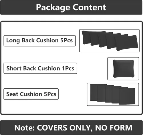 Vista 5 de Gotland Fundas de repuesto para cojines de patio, fundas de cojín para exteriores, funda impermeable para asiento de silla para sofá, muebles Negro
