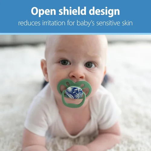 Vista 6 de Dr. Brown's Advantage Glow-in-the-Dark Baby Pacifier, Fully Symmetrical Soother with Soft Silicone Bulb, Blue Nature, 6-18m, BPA Free, 2 Pack