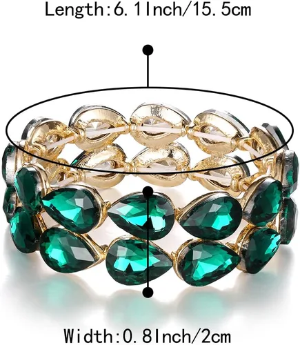 Vista 5 de BriLove Pulsera elástica de cristal elegante de doble fila de lágrima en forma de lágrima para novia